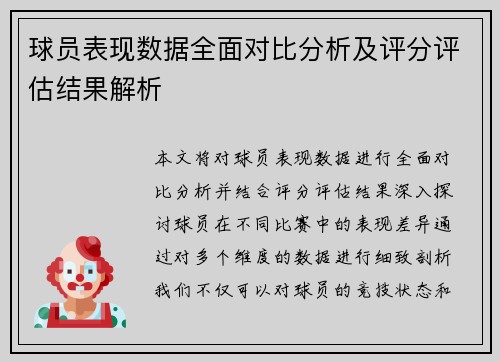 球员表现数据全面对比分析及评分评估结果解析